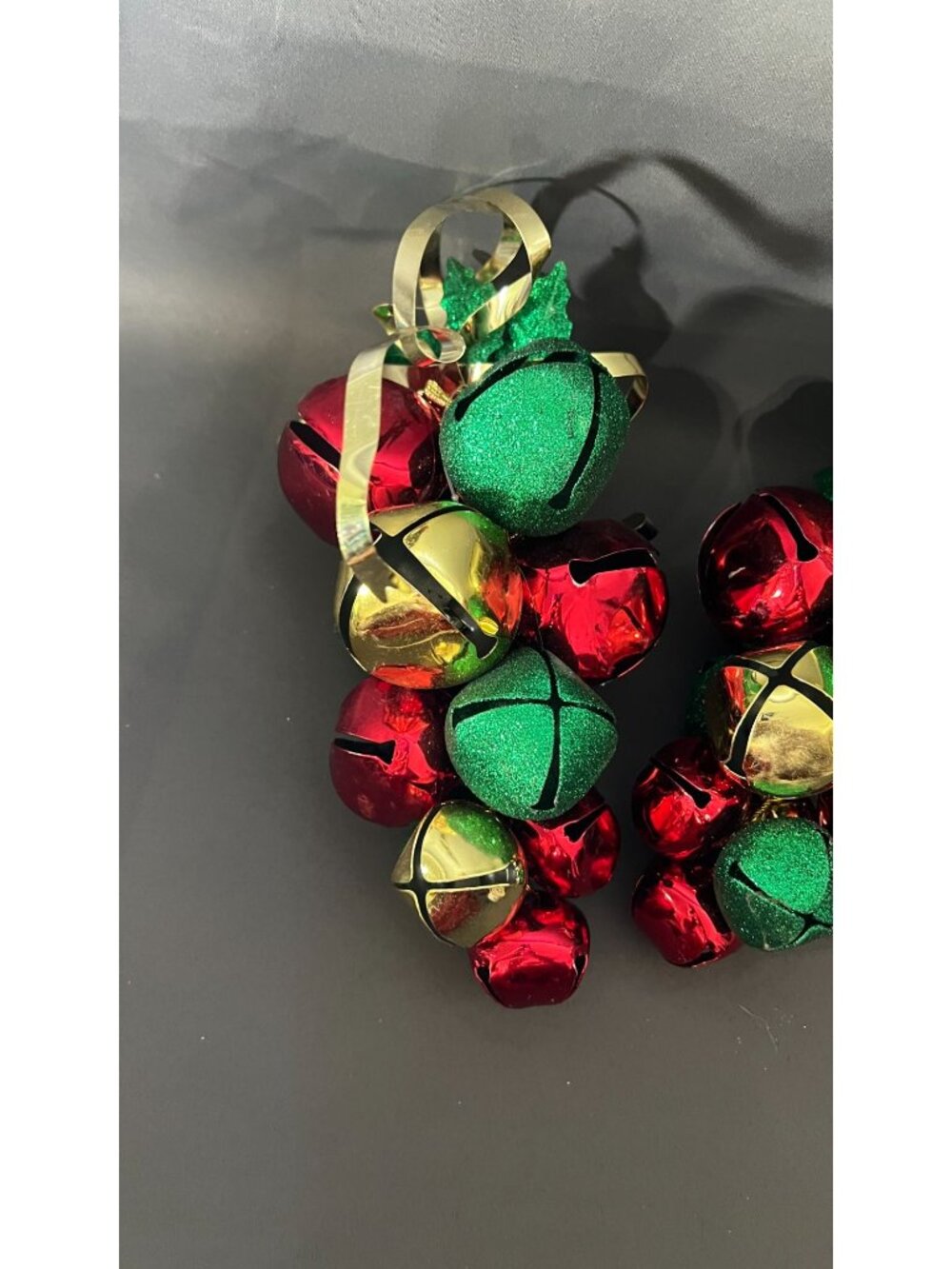 Jingle Bell Ornaments Red Green Gold Holiday Décor Set Of 2 - Picture 3 of 4